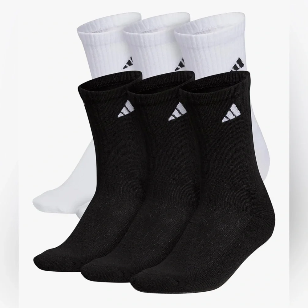 Adidas mens Athletic Cushioned Crew Socks With (6-pair)- Black and White